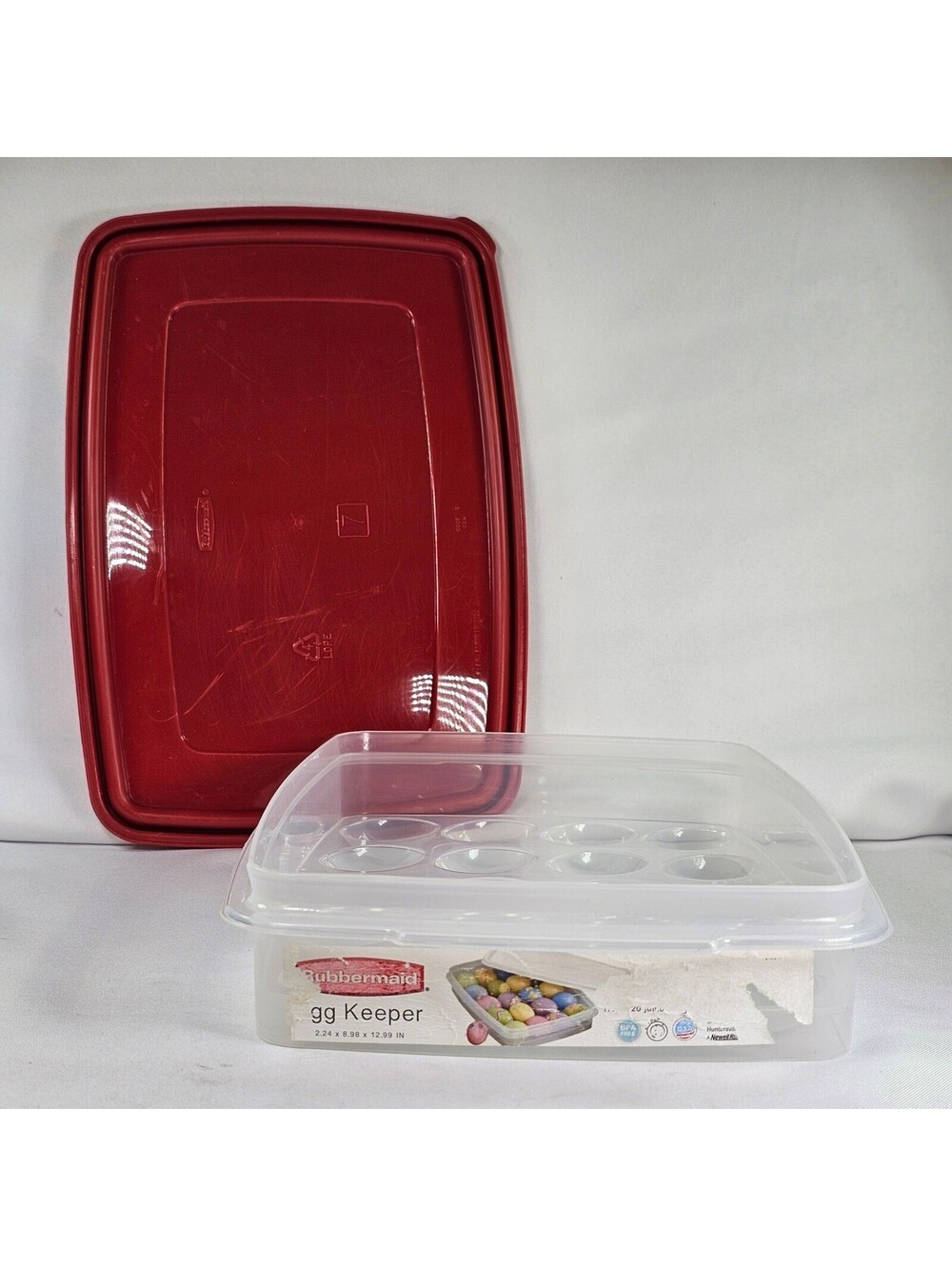 Vintage Rubbermaid Egg Keeper 20 Count Plastic Storage Container Red Lid 7 0005